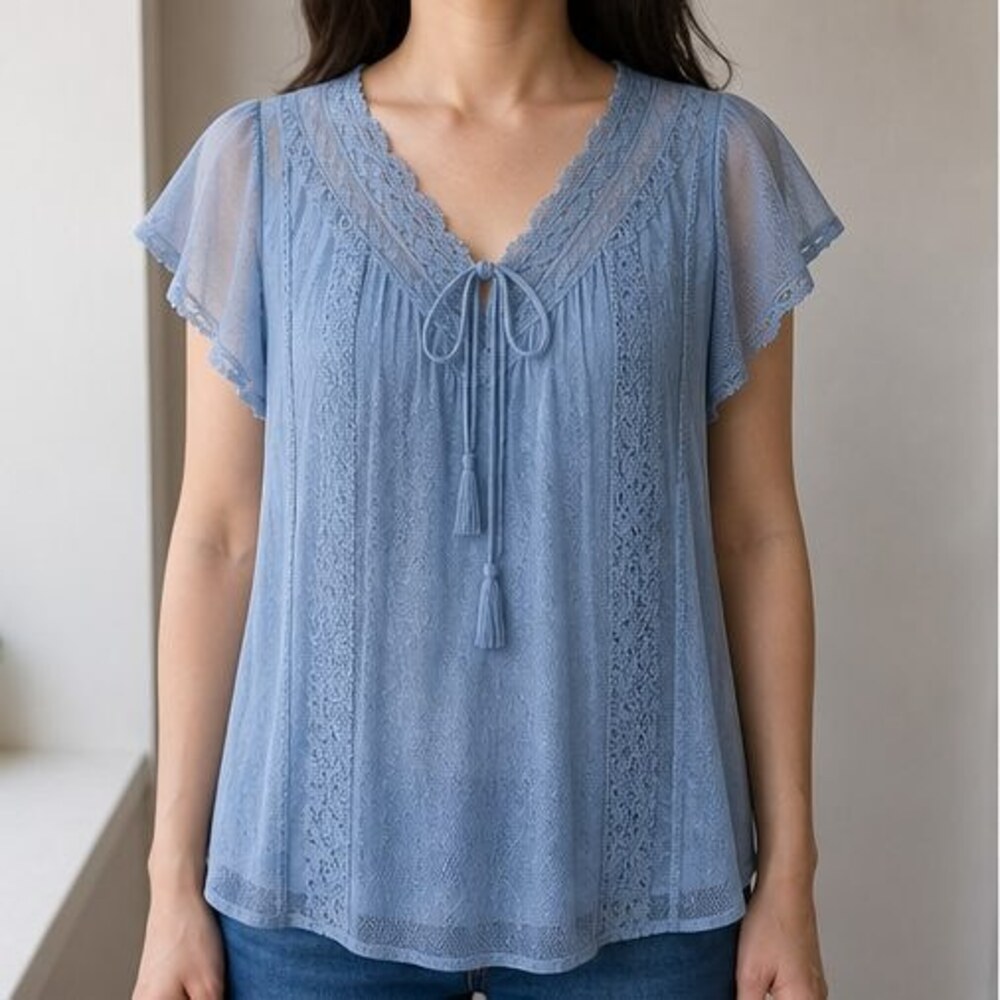 Blue Ruffle Blouse - Picture 2 of 6